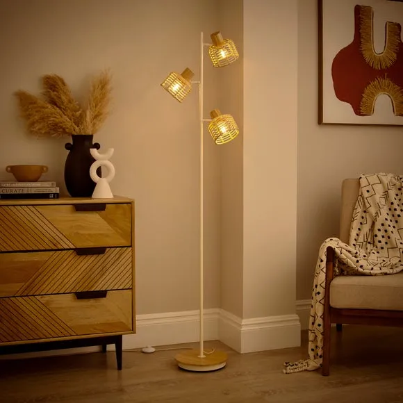 3-Light Adjustable Floor Lamp - Natural, Rattan
