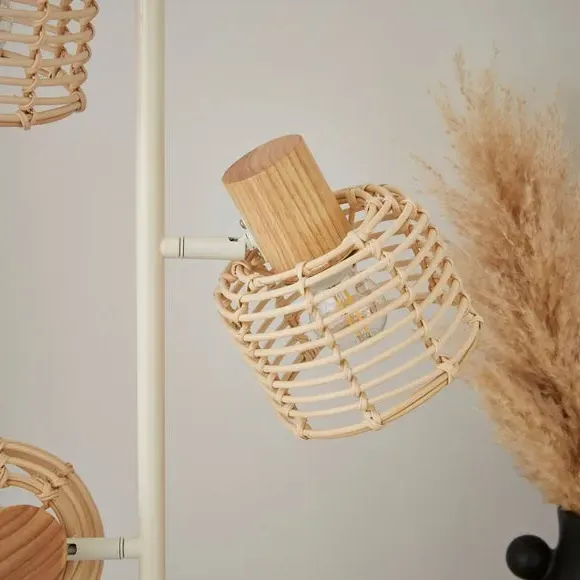3-Light Adjustable Floor Lamp - Natural, Rattan