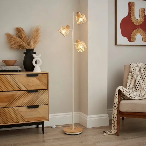 3-Light Adjustable Floor Lamp - Natural, Rattan image