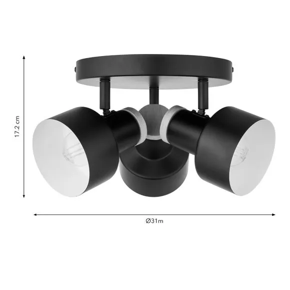 3-Light Adjustable Spotlight - Black, Metal