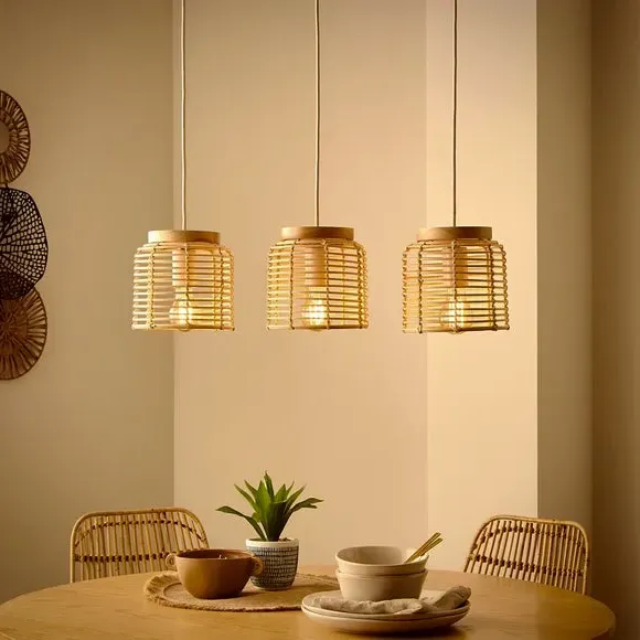 3-Light Ceiling Light - Natural, Rattan