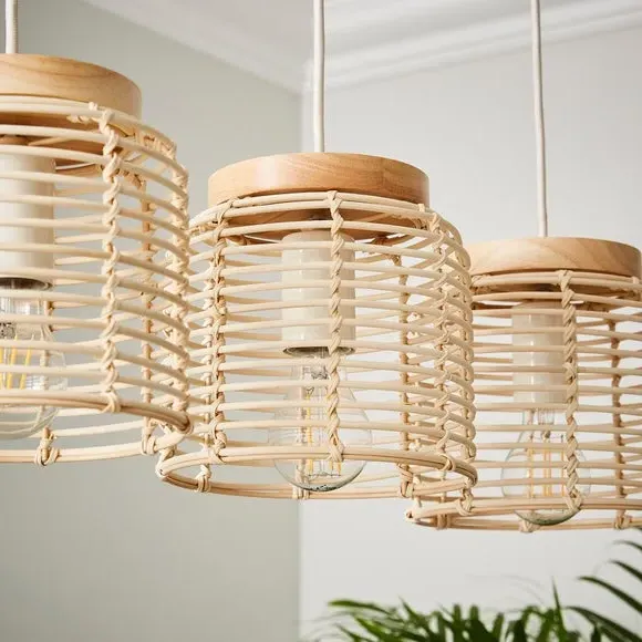 3-Light Ceiling Light - Natural, Rattan