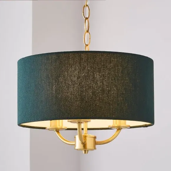 3-Light Ceiling Light with Chain - Green, Metal