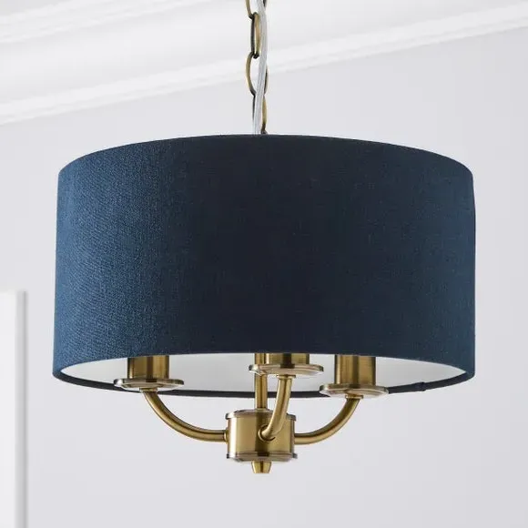 3-Light Ceiling Light with Chain - Navy, Metal