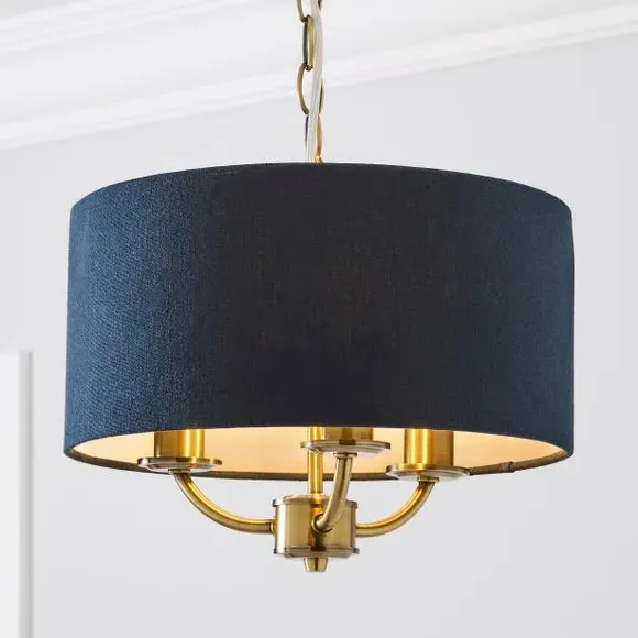 3-Light Ceiling Light with Chain - Navy, Metal