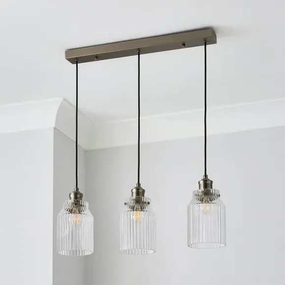 3-Light Ceiling Light with Glass Shades - Pewter