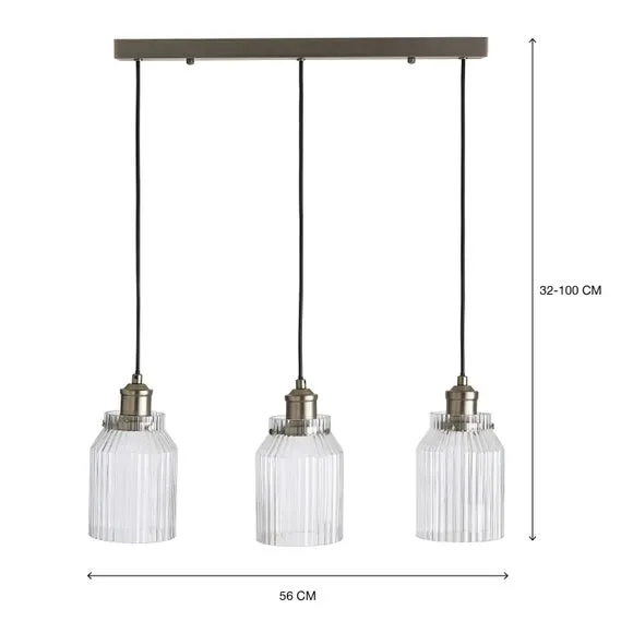 3-Light Ceiling Light with Glass Shades - Pewter