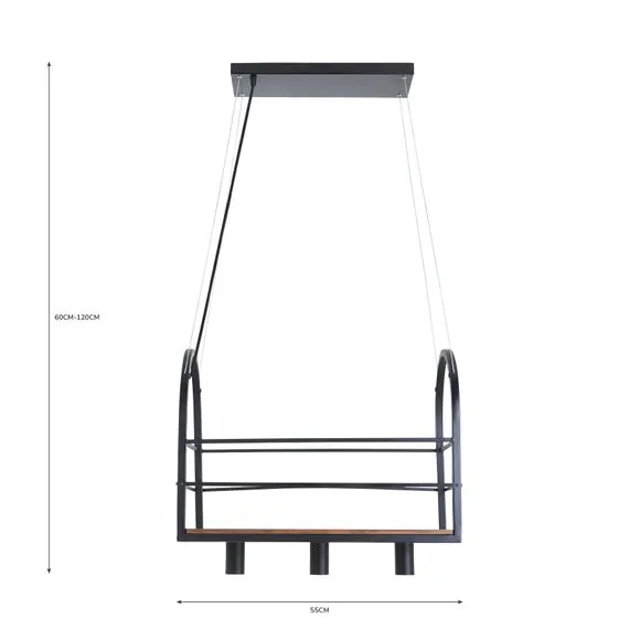 3-Light Ceiling Light with Shelf - Walnut