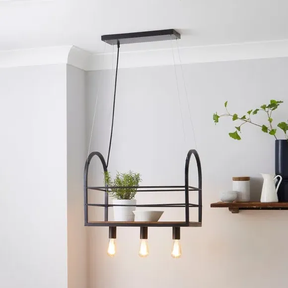 3-Light Ceiling Light with Shelf - Walnut image