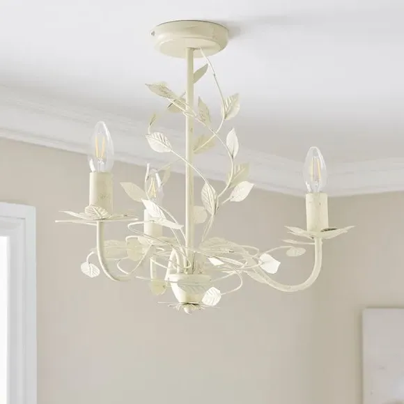3-Light Chandelier with Floral Design - White