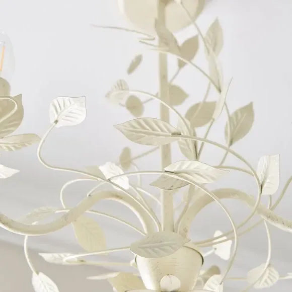 3-Light Chandelier with Floral Design - White