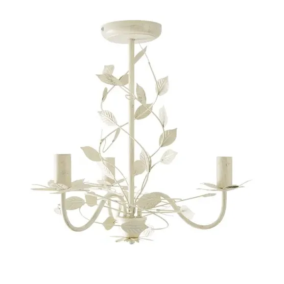 3-Light Chandelier with Floral Design - White