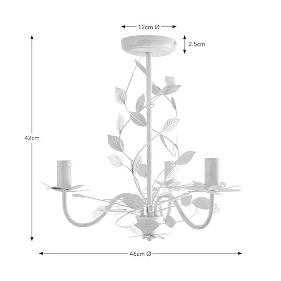 3-Light Chandelier with Floral Design - White