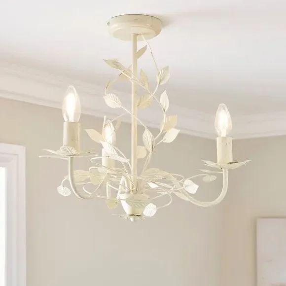 3-Light Chandelier with Floral Design - White image