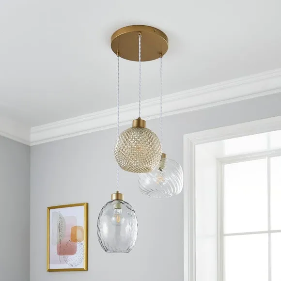 3-Light Cluster Ceiling Light - Amber, Glass