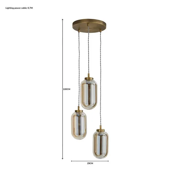 3-Light Cluster Ceiling Light - Antique Brass