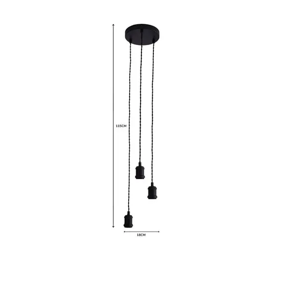 3-Light Cluster Ceiling Light - Black