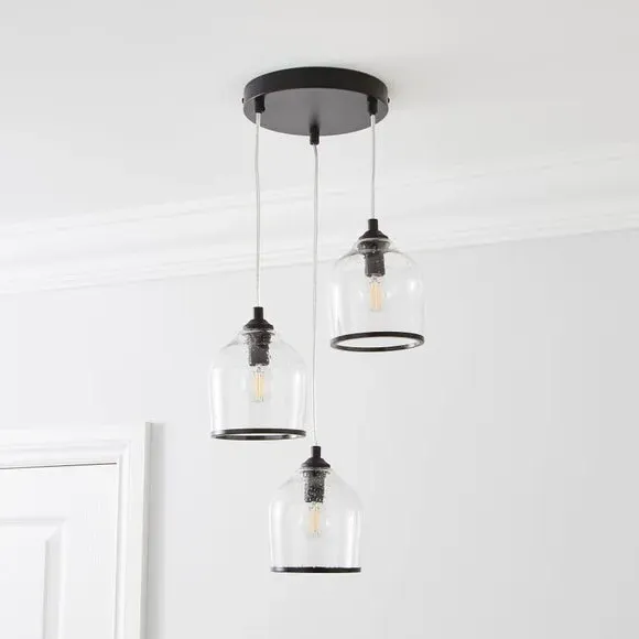 3-Light Cluster Ceiling Light - Black, Glass