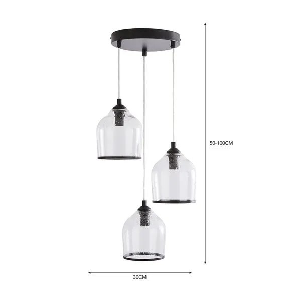 3-Light Cluster Ceiling Light - Black, Glass