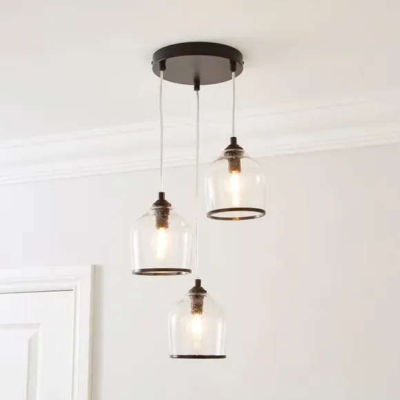 3-Light Cluster Ceiling Light - Black, Glass image