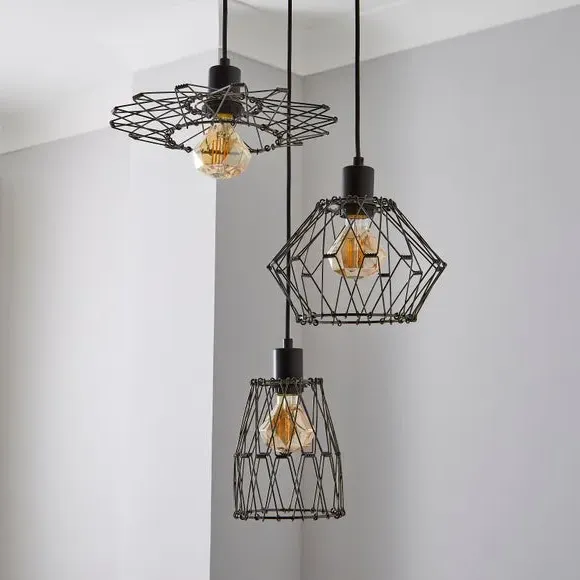 3-Light Cluster Ceiling Light - Black, Metal