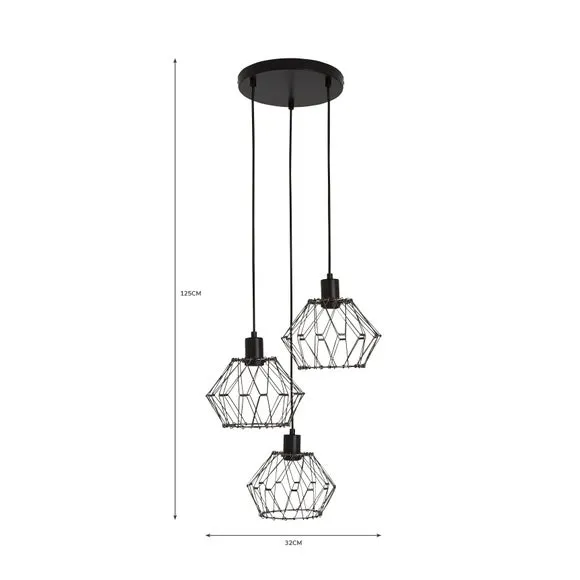 3-Light Cluster Ceiling Light - Black, Metal