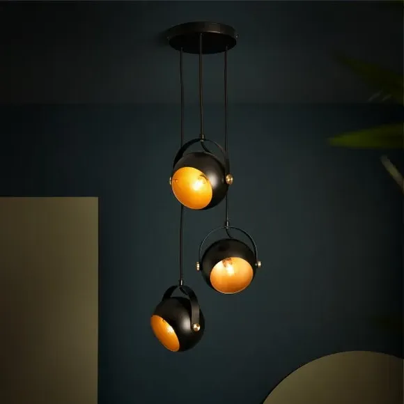 3-Light Cluster Ceiling Light - Black, Metal