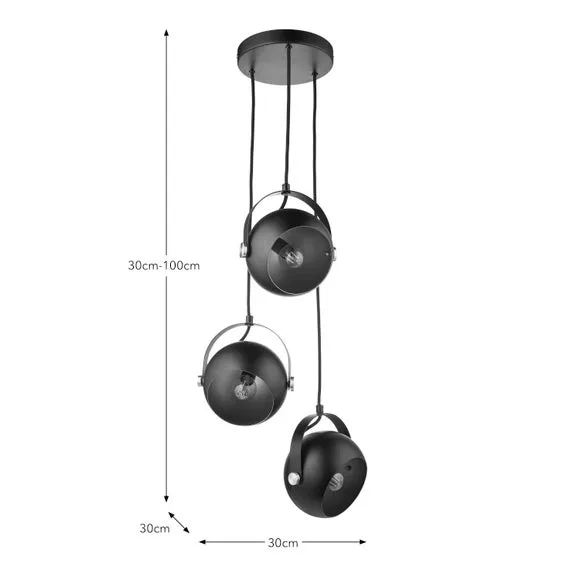 3-Light Cluster Ceiling Light - Black, Metal