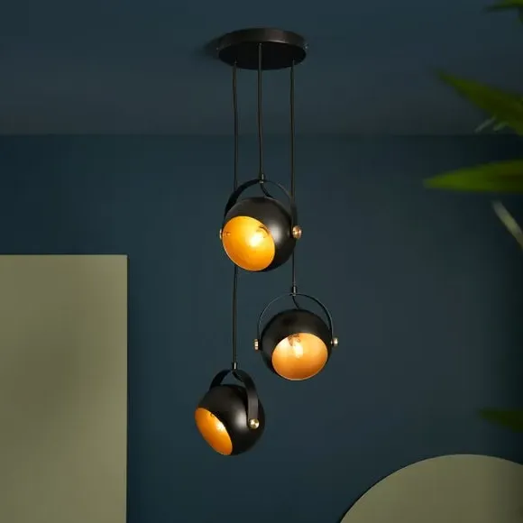 3-Light Cluster Ceiling Light - Black, Metal image