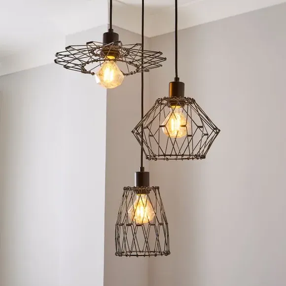 3-Light Cluster Ceiling Light - Black, Metal image