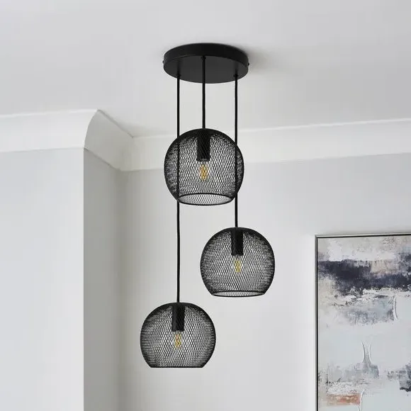 3 Light Cluster Ceiling Light - Black, Steel