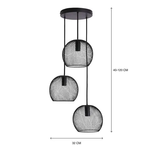 3 Light Cluster Ceiling Light - Black, Steel