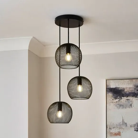 3 Light Cluster Ceiling Light - Black, Steel image