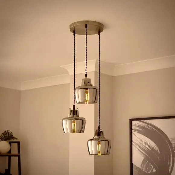 3-Light Cluster Ceiling Light - Chrome, Glass
