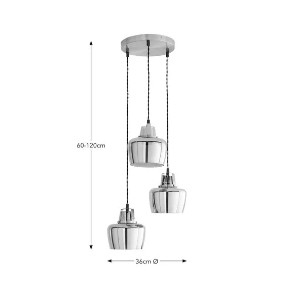 3-Light Cluster Ceiling Light - Chrome, Glass