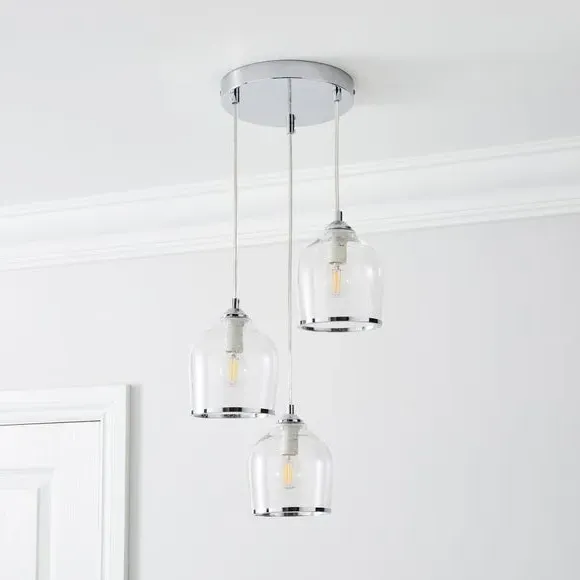 3-Light Cluster Ceiling Light - Chrome, Glass