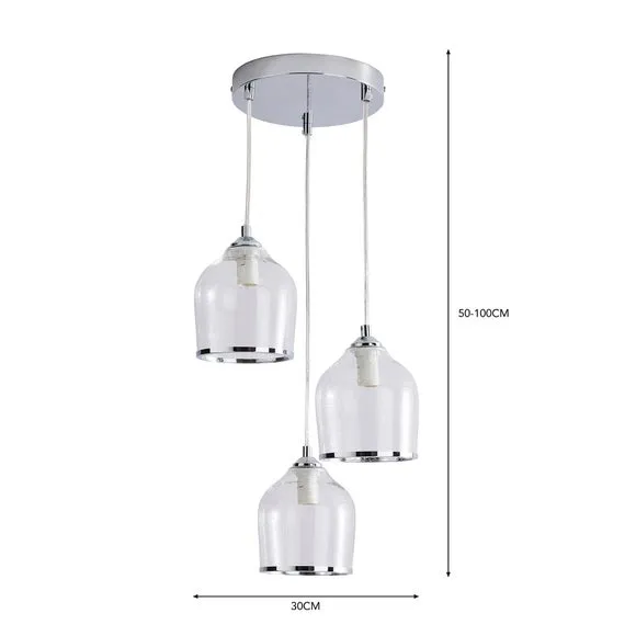 3-Light Cluster Ceiling Light - Chrome, Glass