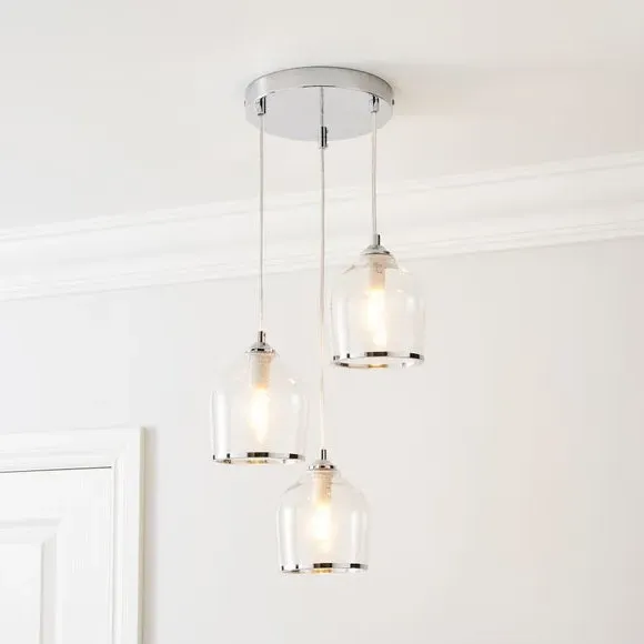 3-Light Cluster Ceiling Light - Chrome, Glass