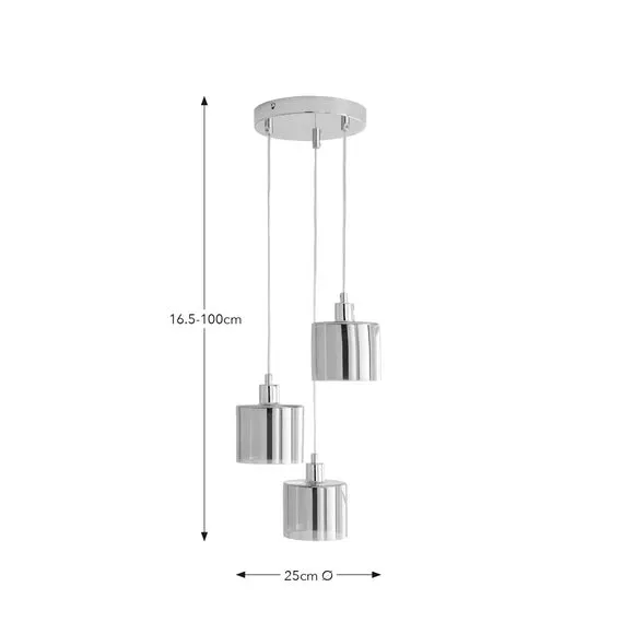 3-Light Cluster Ceiling Light - Grey, Chrome