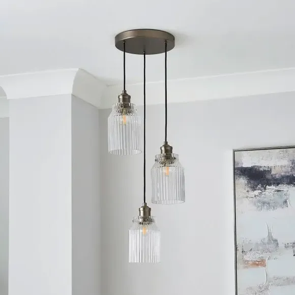 3-Light Cluster Ceiling Light - Pewter, Glass