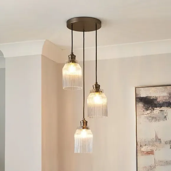 3-Light Cluster Ceiling Light - Pewter, Glass image