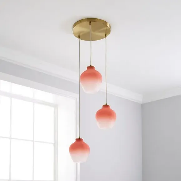 3-Light Cluster Ceiling Light - Pink, Fabric