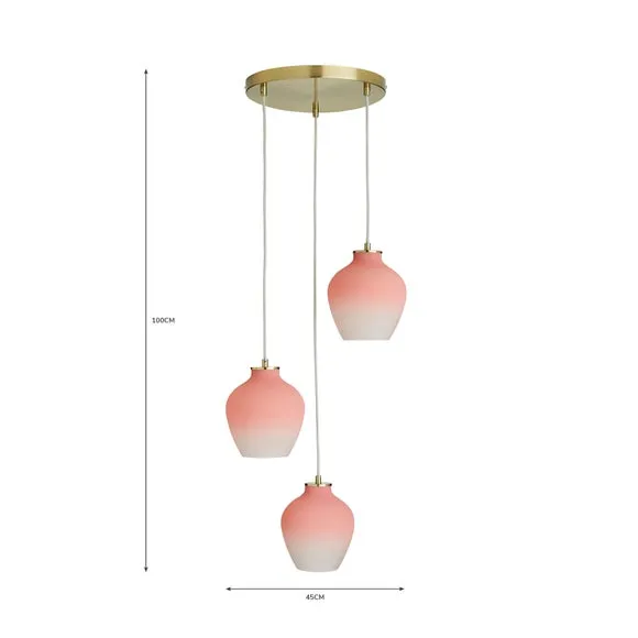 3-Light Cluster Ceiling Light - Pink, Fabric