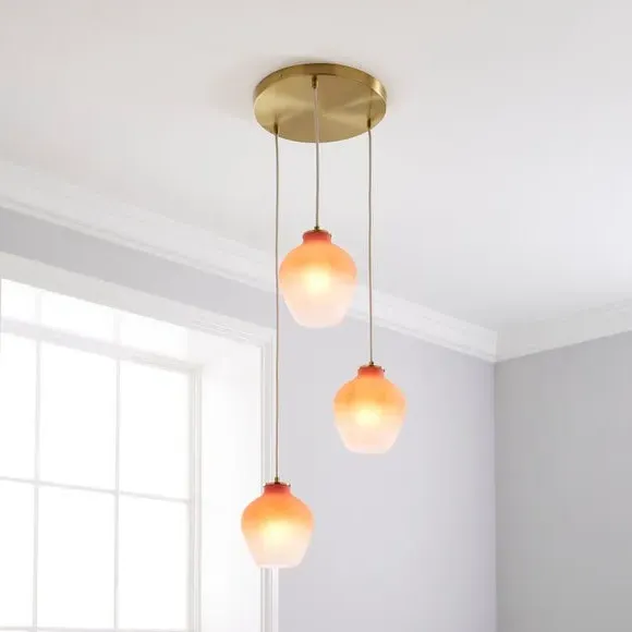 3-Light Cluster Ceiling Light - Pink, Fabric image