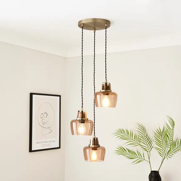 3-Light Cluster Ceiling Light - Smoke, Glass