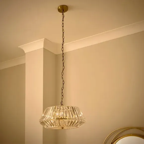 3 Light Diamond Pendant Light - Gold, Crystal