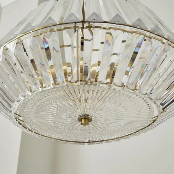 3 Light Diamond Pendant Light - Gold, Crystal