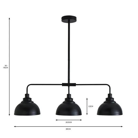 3-Light Diner Ceiling Light - Black, Metal