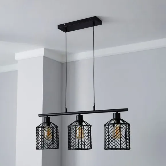 3-Light Diner Ceiling Light - Black, Metal