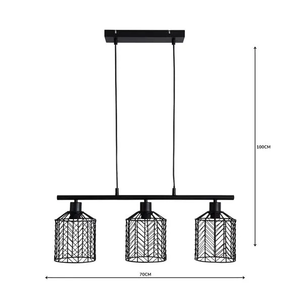 3-Light Diner Ceiling Light - Black, Metal